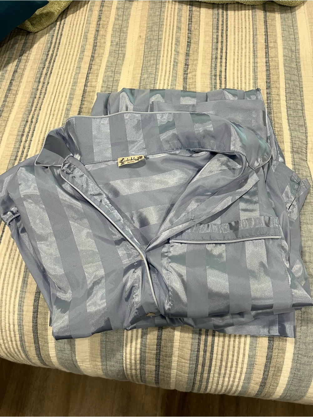 Free People Satin Stripe Pajama Set in Light Blue